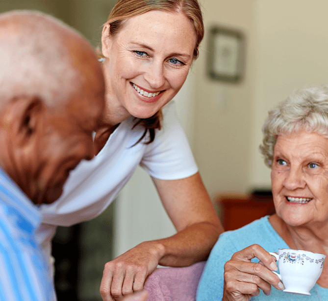 woman helping couple