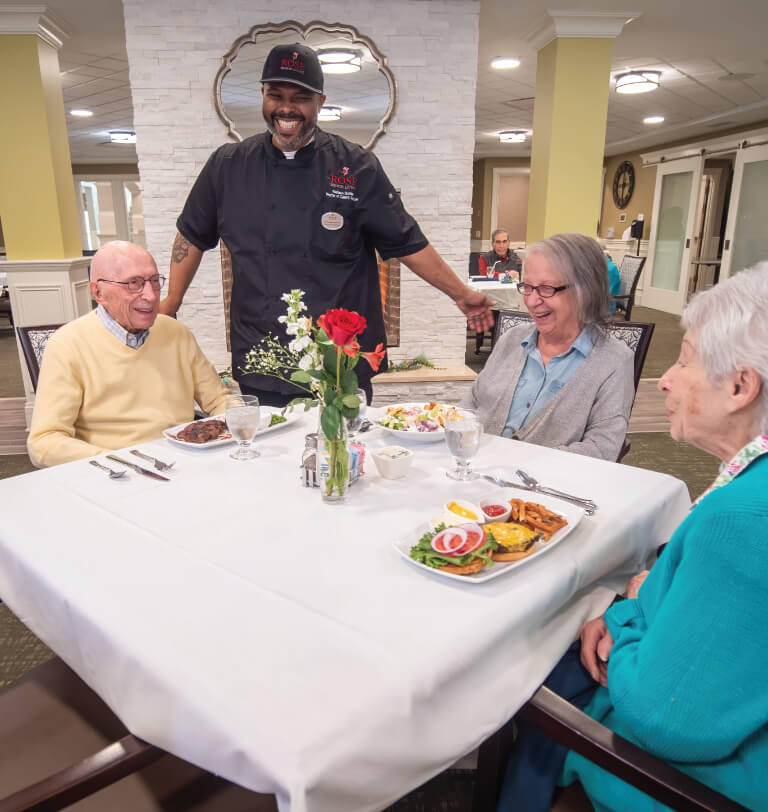 Seniors dining in the dining room
